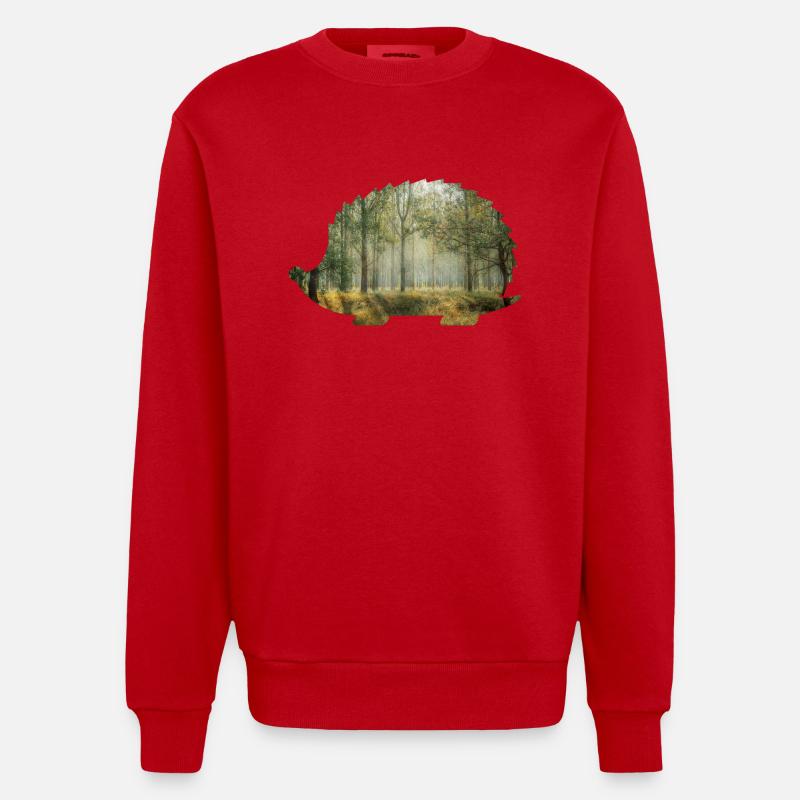 wald 9 igel mit wald - Heavyweight Oversized Organic Crew Neck Made in EU - Rot