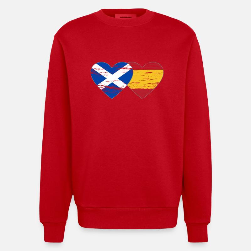 Ecosse Espagne Drapeau Coeur Utilisé - Sweat bio épais oversize fabriqué en UE - rouge