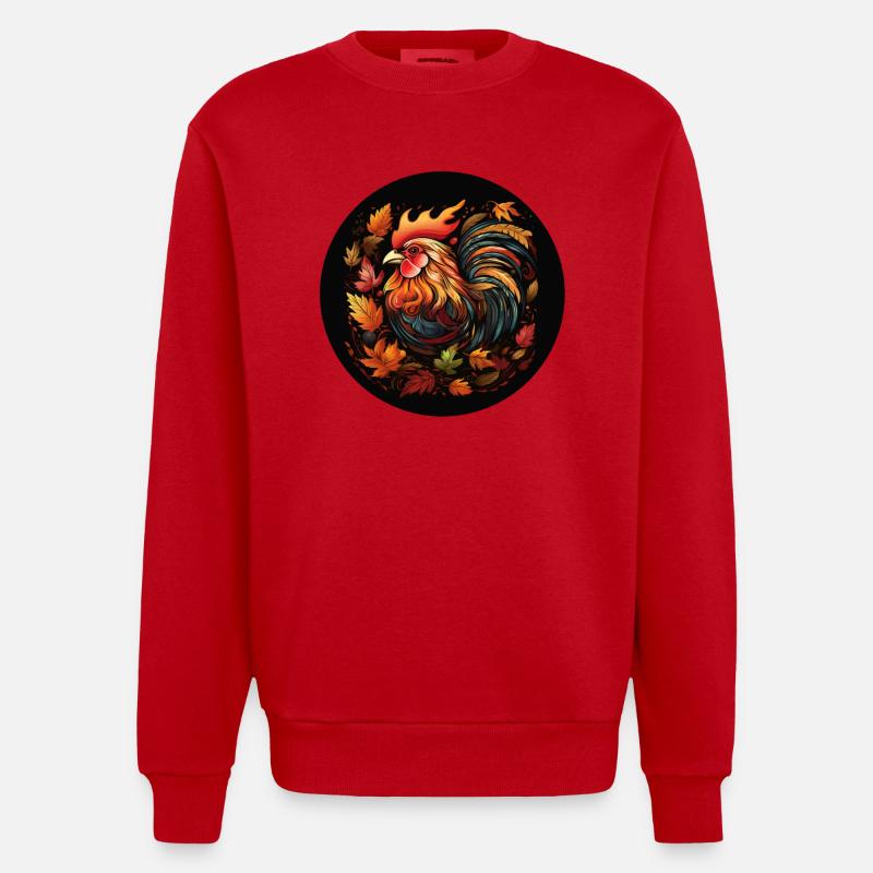 Poulet d’automne à partir de feuilles panachées - Sweat bio épais oversize fabriqué en UE - rouge