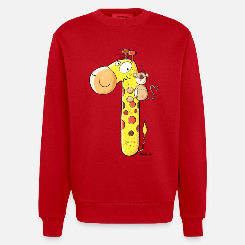 Monkey on Giraffe - Heavyweight Oversized Organic Crew Neck Made in EU - red