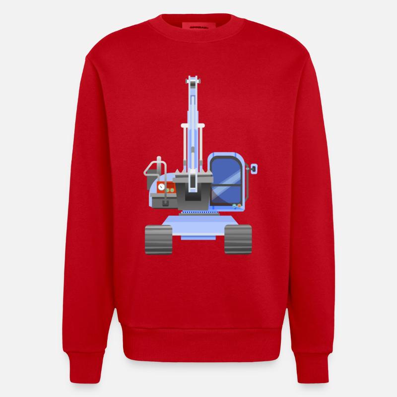 Blue excavator - Heavyweight Oversized Organic Crew Neck Made in EU - red