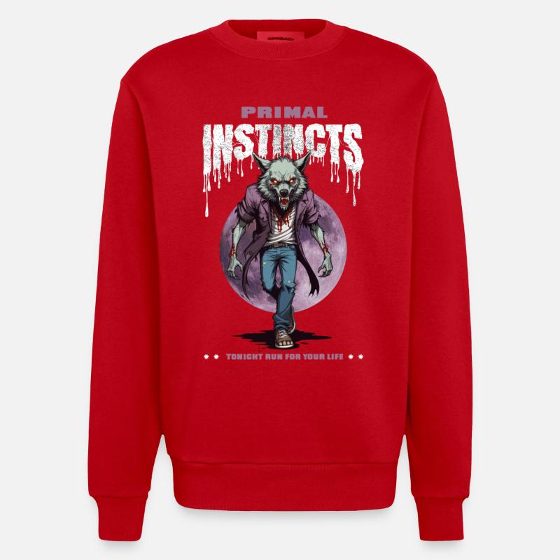 Werwolf bei Nacht - Heavyweight Oversized Organic Crew Neck Made in EU - Rot