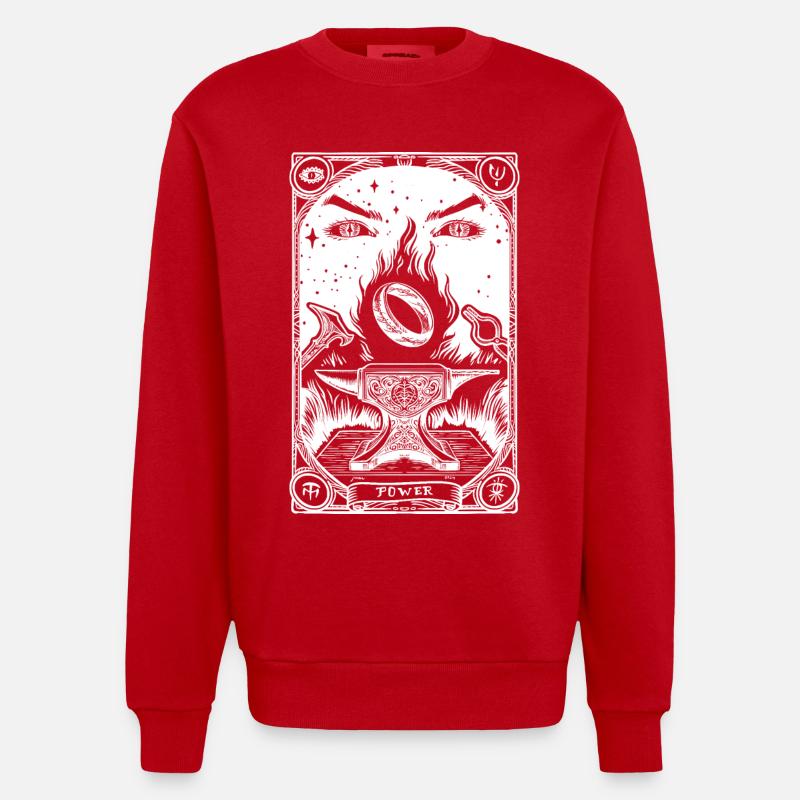 Ein Ring Tarot weiß - Heavyweight Oversized Organic Crew Neck Made in EU - Rot