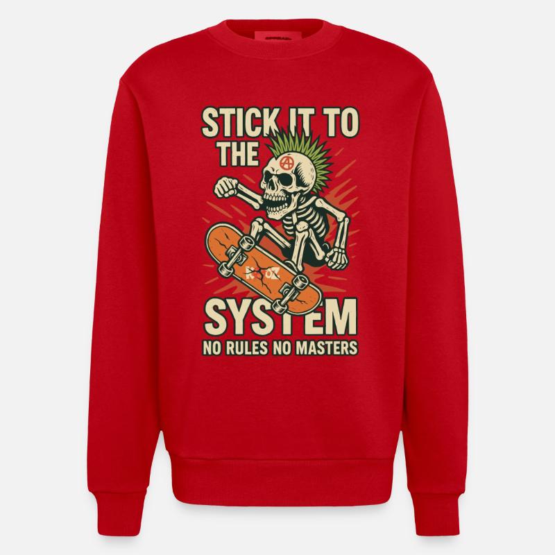 Skelett Skateboard Gegen das System - Heavyweight Oversized Organic Crew Neck Made in EU - Rot