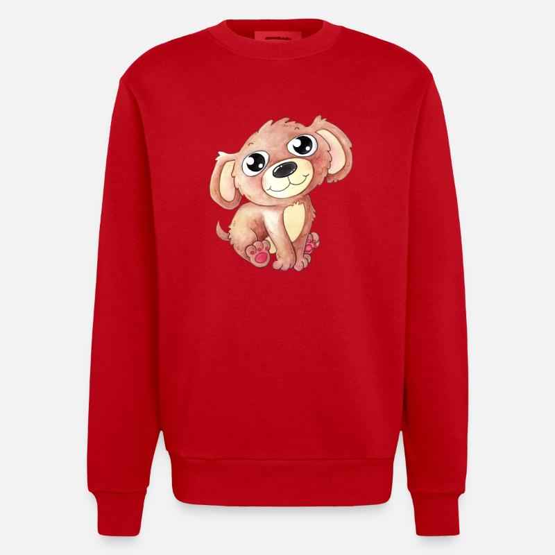 Chien de dessin animé mignon - Sweat bio épais oversize fabriqué en UE - rouge