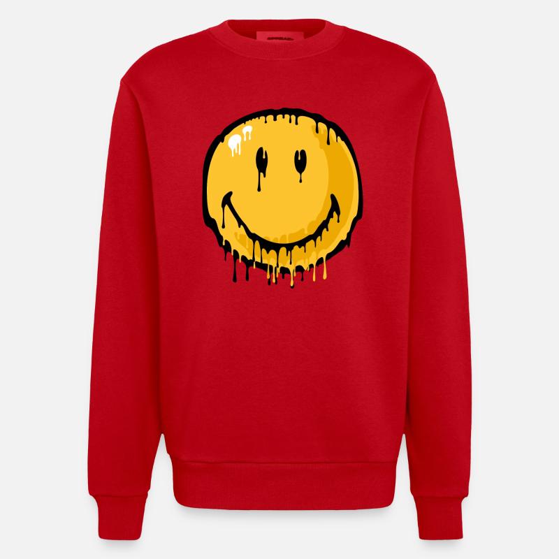 Smiley drip - Heavyweight oversized organic trøje med crewneck made in EU - rød