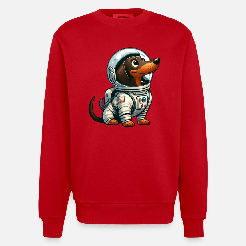 Teckel astronaute dans l’aventure spatiale - Sweat bio épais oversize fabriqué en UE - rouge