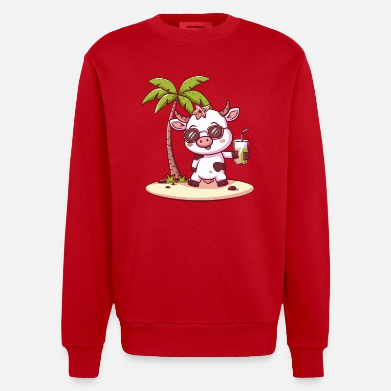 Kuh Sommer Strand Comic - Heavyweight Oversized Organic Crew Neck Made in EU - Rot