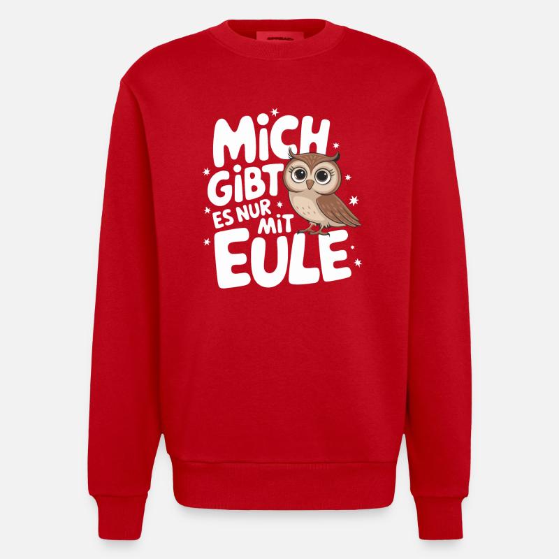 Nachteule Eule Eulen Vogel - Heavyweight Oversized Organic Crew Neck Made in EU - Rot