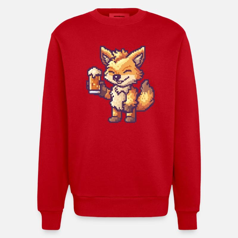 loup bière pixel - Sweat bio épais oversize fabriqué en UE - rouge