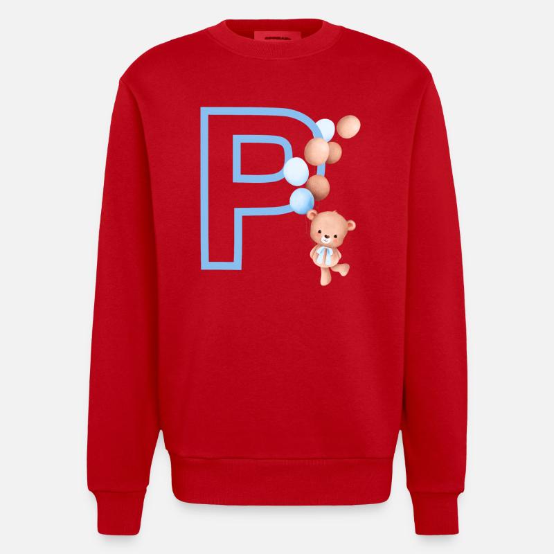 Blauer Buchstabe P Bär - Heavyweight Oversized Organic Crew Neck Made in EU - Rot