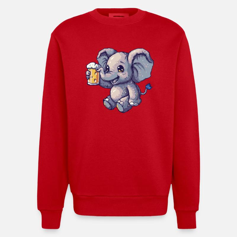 Bière Elephant Pixel - Sweat bio épais oversize fabriqué en UE - rouge