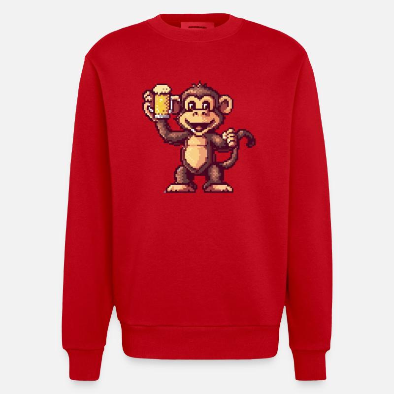 Bière Monkey Pixel - Sweat bio épais oversize fabriqué en UE - rouge