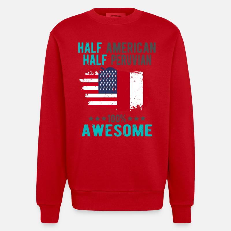 Half American Half Peruvian - Heavyweight Oversized Organic Crew Neck Made in EU - red