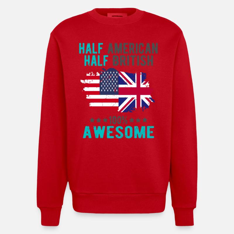 Half American Half British - Heavyweight Oversized Organic Crew Neck Made in EU - red