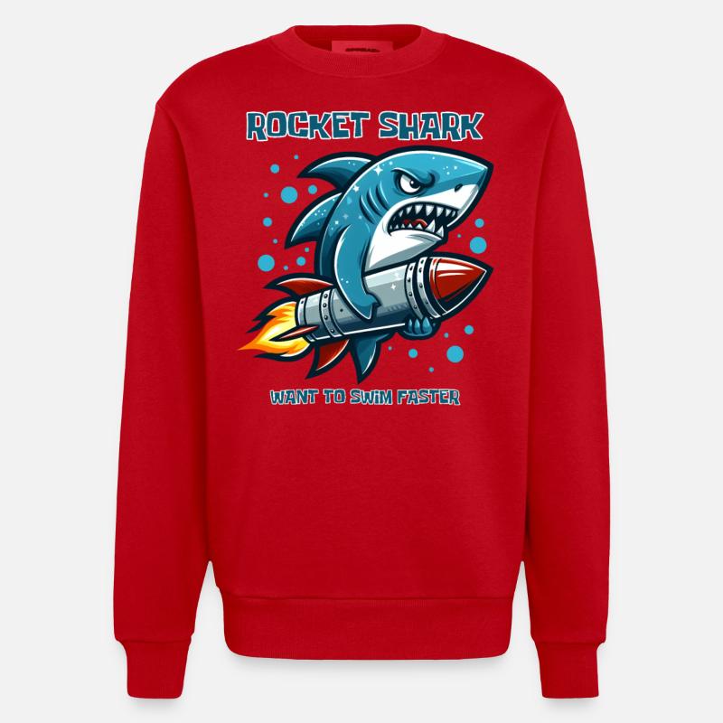 Rocket Shark Drôles D’animaux - Sweat bio épais oversize fabriqué en UE - rouge