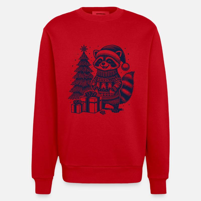 Fröhlicher Waschbär Weihnachten Pullover - Heavyweight Oversized Organic Crew Neck Made in EU - Rot