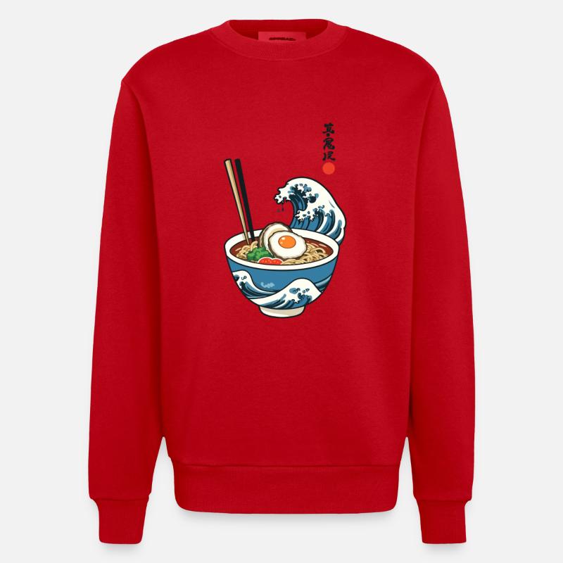 Ramen Ukiyo-e Esthétique Japonaise Rétro - Sweat bio épais oversize fabriqué en UE - rouge
