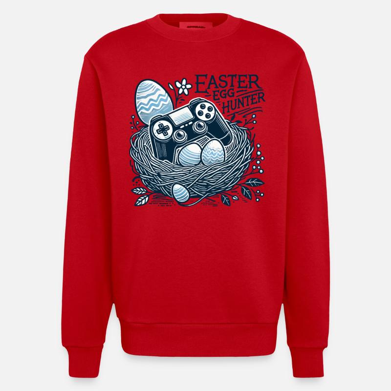 Oster Eierjäger Gaming Controller Nest - Heavyweight Oversized Organic Crew Neck Made in EU - Rot