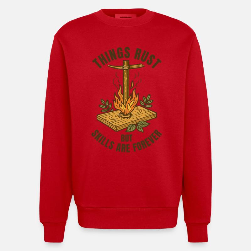 Things Rust Skills Forever Prepper Survival - Heavyweight Oversized Organic Crew Neck Made in EU - red