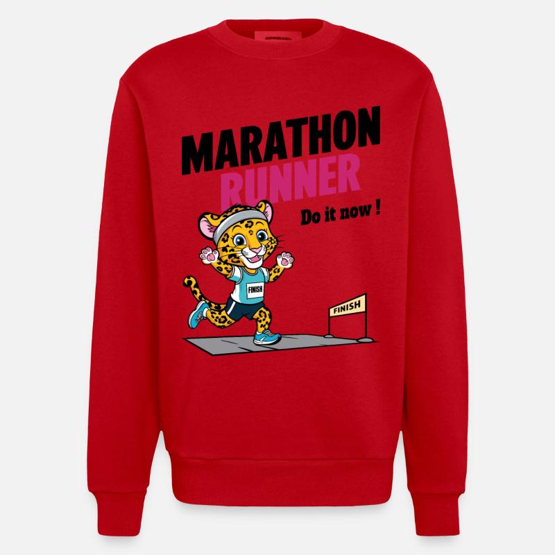 Leopard Marathon Läufer - Heavyweight Oversized Organic Crew Neck Made in EU - Rot