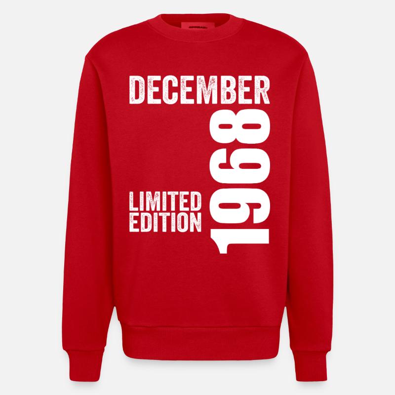 Retro Birthday Gift - December 1968 - Heavyweight Oversized Organic Crew Neck Made in EU - red