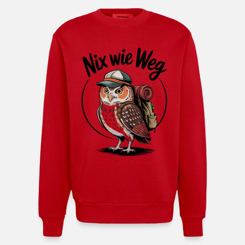 Waldabenteuer Eule mit Rucksack - Heavyweight Oversized Organic Crew Neck Made in EU - Rot