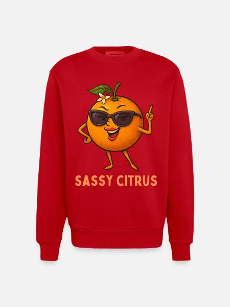 Sassy Citrus with sunglasses - Heavyweight Oversized Organic Crew Neck Made in EU - red