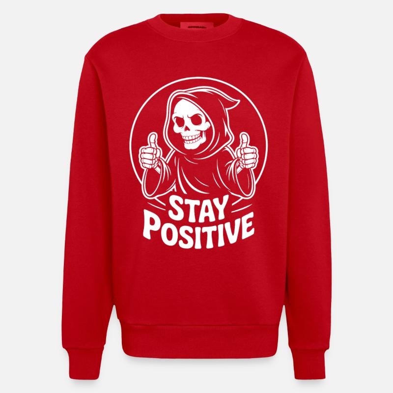 Faucheuse Squelette : Reste positif - Sweat bio épais oversize fabriqué en UE - rouge