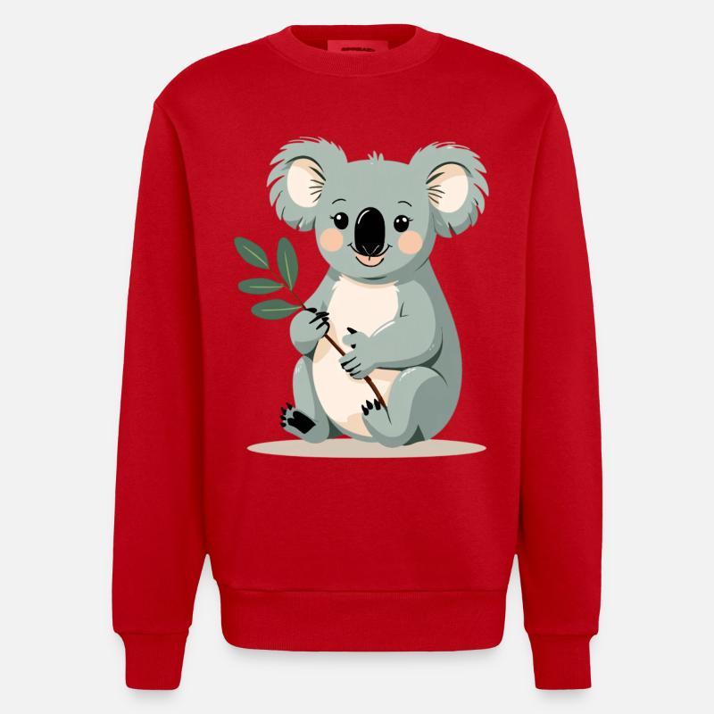 Small koala with a leaf branch - Heavyweight Oversized Organic Crew Neck Made in EU - red