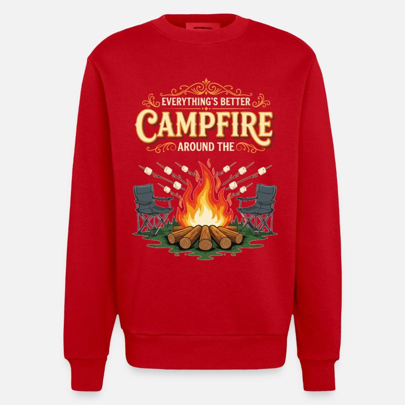 Campfire Marshmallow Everything Better Camping - Heavyweight Oversized Organic Crew Neck Made in EU - red