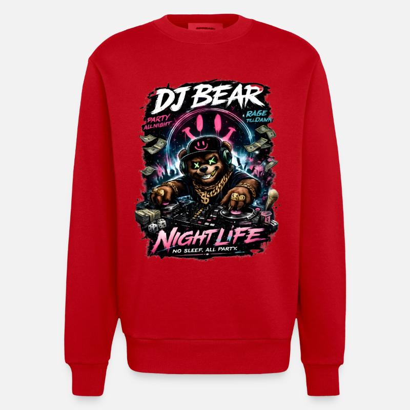 DJ Bear Nachtleben Orso Neon - Heavyweight Oversized Organic Crew Neck Made in EU - Rot