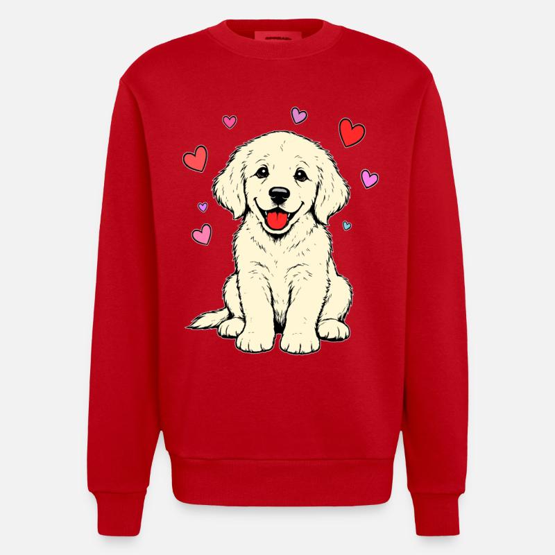 Golden_Retriever_Welpen_sitzend_Herz_beige - Sweat bio épais oversize fabriqué en UE - rouge