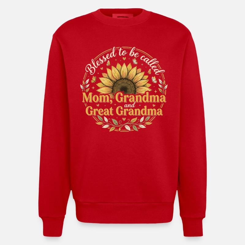 Urgroßmutter-Oma Sonnenblumen-Geschenk - Heavyweight Oversized Organic Crew Neck Made in EU - Rot
