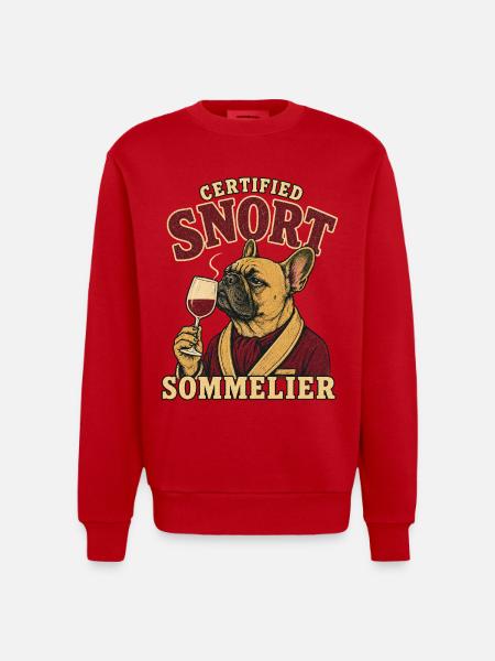 Certified Snort Sommelier French Bulldog - Heavyweight Oversized Organic Crew Neck Made in EU - red