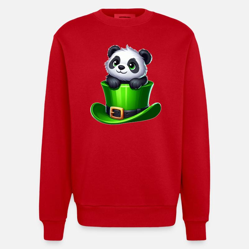 Saint-Patrick Panda Cylindre Trèfle - Sweat bio épais oversize fabriqué en UE - rouge