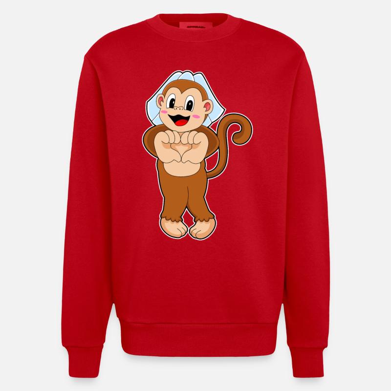 Monkey Bride Wedding - Heavyweight Oversized Organic Crew Neck Made in EU - red