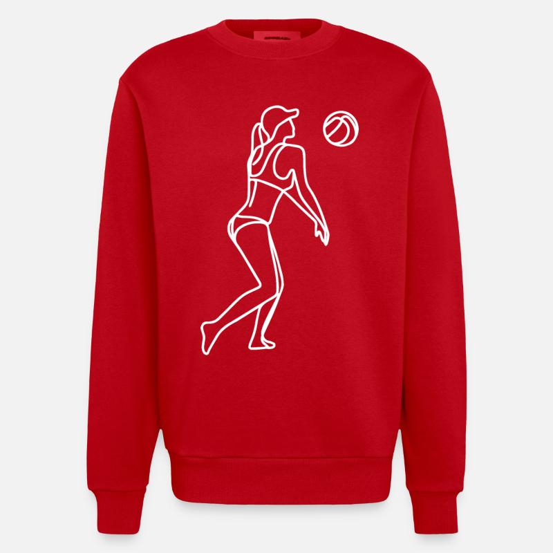 Beach volleyball player drawing - Heavyweight Oversized Organic Crew Neck Made in EU - red