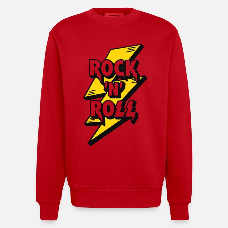 Elektrisierendes Rock'n'Roll-Lightning-Design - Heavyweight Oversized Organic Crew Neck Made in EU - Rot