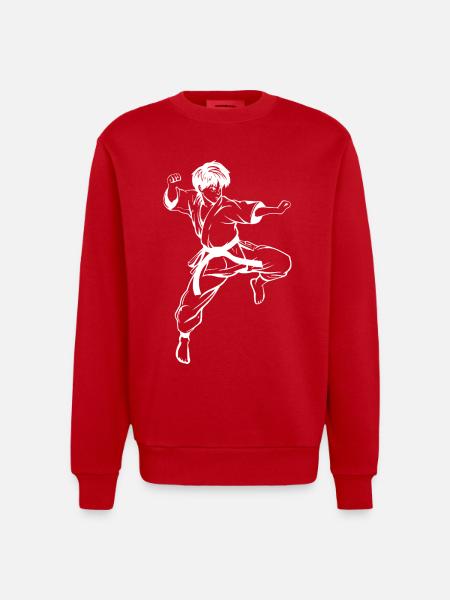 Karate Boy Sketch - Heavyweight Oversized Organic Crew Neck Made in EU - red