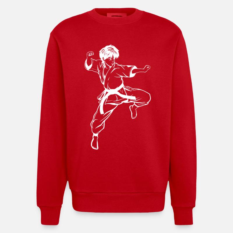 Croquis de karaté garçon - Sweat bio épais oversize fabriqué en UE - rouge