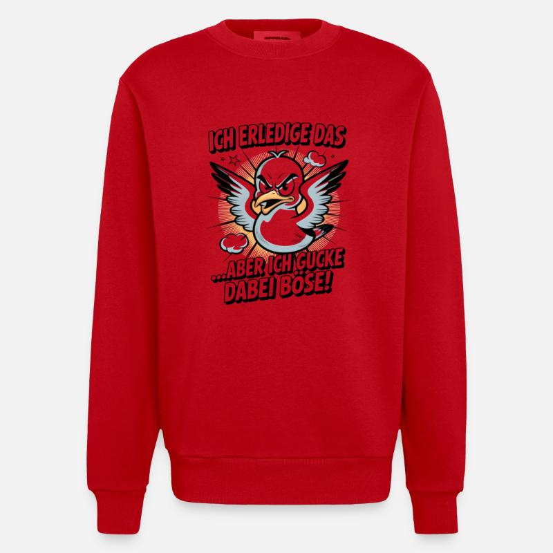 Ich erledige das  Möwe Witziger Vogel - Heavyweight Oversized Organic Crew Neck Made in EU - Rot