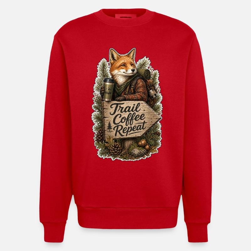 Trail Coffee Repeat Fuchs - Heavyweight Oversized Organic Crew Neck Made in EU - Rot