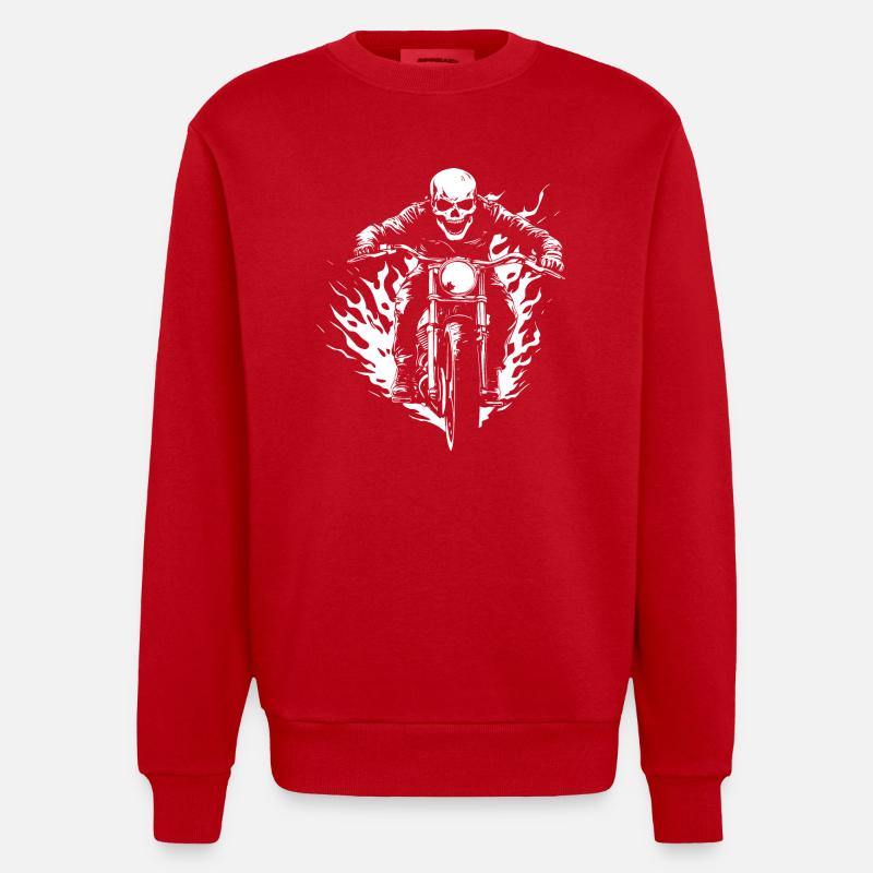 Biker Skull Cadeau Moto - Sweat bio épais oversize fabriqué en UE - rouge
