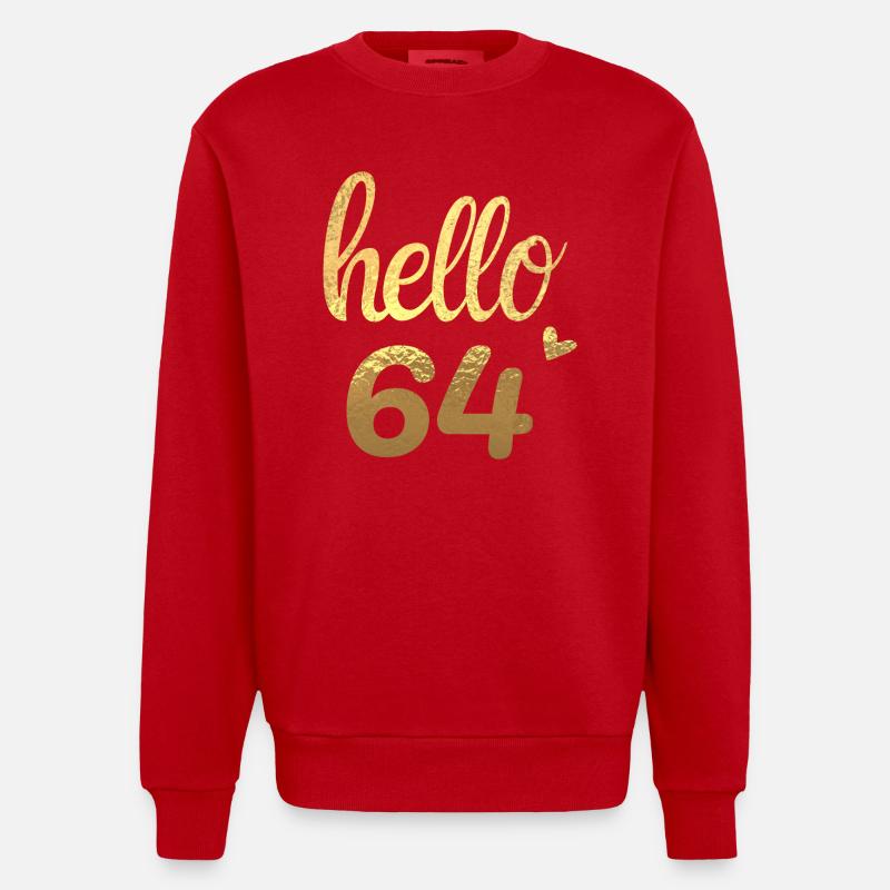 Hello 64 gold - Heavyweight Oversized Organic Crew Neck Made in EU - red