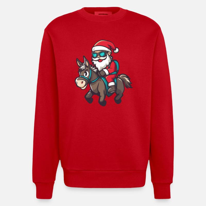 Âne Père Noël - Sweat bio épais oversize fabriqué en UE - rouge