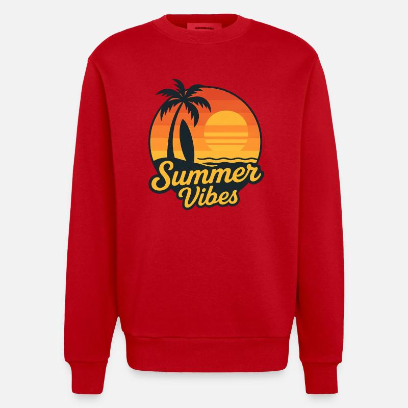 Summer Vibes – Ambiance surf rétro - Sweat bio épais oversize fabriqué en UE - rouge