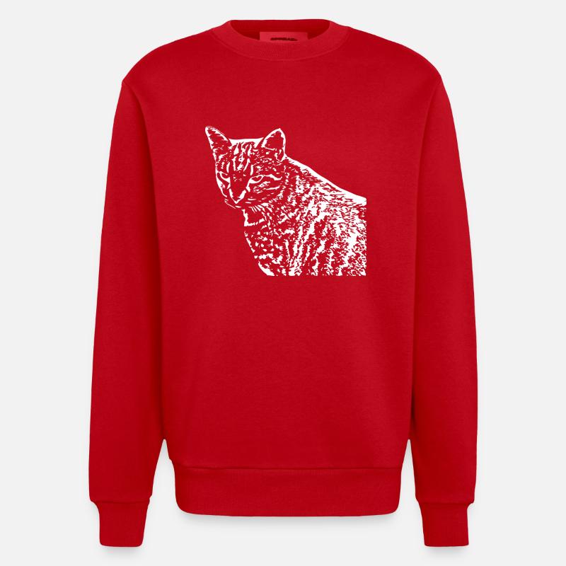 Cat White White Cats - Heavyweight Oversized Organic Crew Neck Made in EU - red
