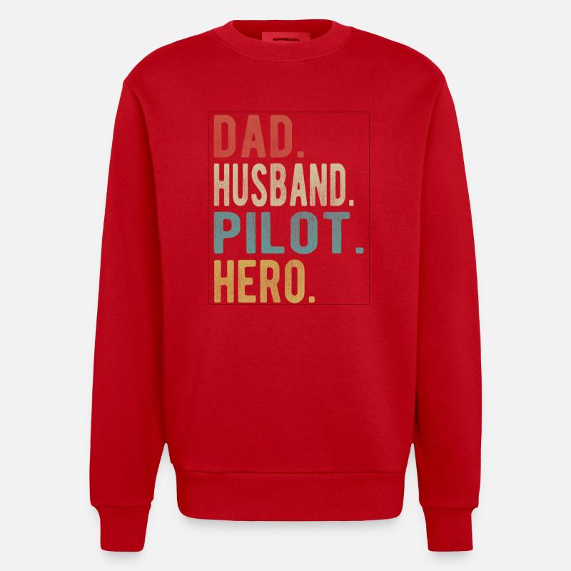 Pilot Papa Ehemann Held - Heavyweight Oversized Organic Crew Neck Made in EU - Rot
