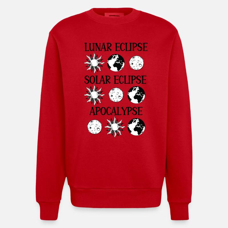 Lunar Eclipse Solar Eclipse Apocalypse - Heavyweight Oversized Organic Crew Neck Made in EU - red